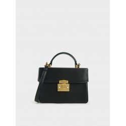 Charles Keith Two Tone Metallic Push Lock Handbag Black